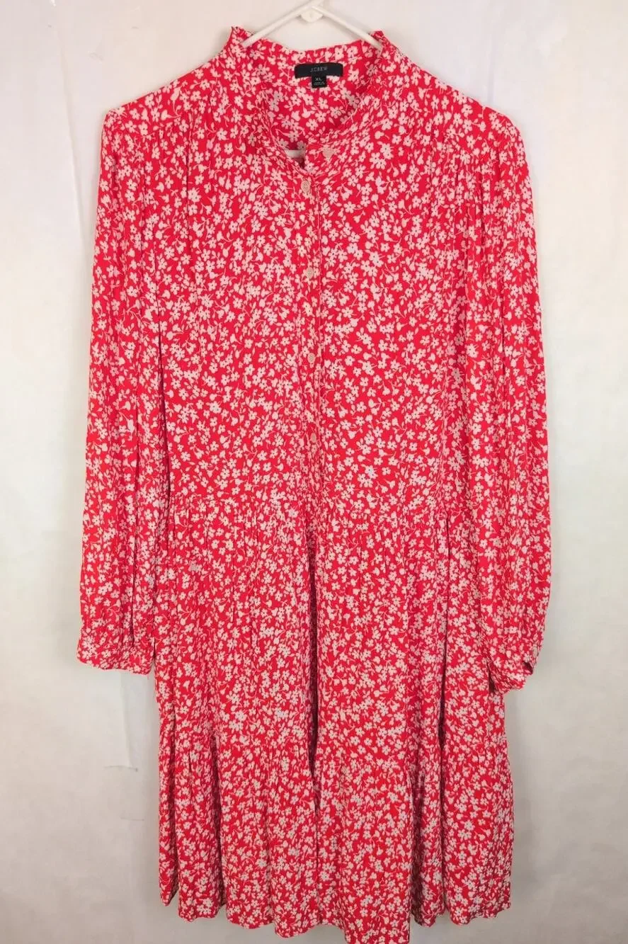 J.Crew red and white floral shirt dress Size XL Boho Dainty Cottagecore Ditzy